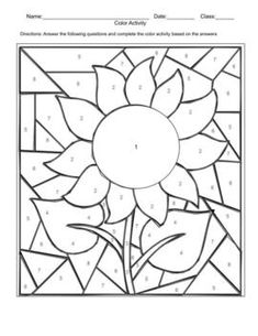 the color by number worksheet for children to learn how to draw a sunflower