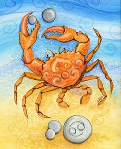 a painting of a crab on the beach