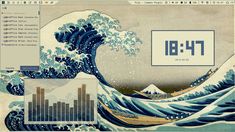 a computer screen with an image of the great wave