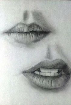 pencil drawing of two women's lips and one has teeth on the other side