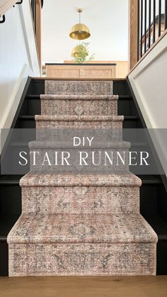 a stair runner with the words diy stair runner on it