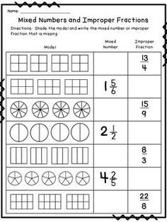 the mixed numbers and imppo fractions worksheet is shown in this image