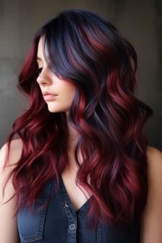 Cool-toned dark red swirls feature a deep, dark red with blue undertones. This look adds depth and complexity to curly or wavy hairstyles, making it ideal for those with cool undertones. Click here to check out more stunning dark red hair color ideas for 2023. Red Hairstyle, Dark Red Hair Color, Dark Red Hair, Pretty Hair Color, Winter Hair, Hair Color And Cut, Tone Hair, Summer Hair Color, Hair Dye Colors