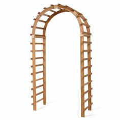 an arch made out of wood with ladders on the top and bottom, against a white background