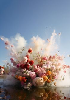 a bunch of flowers that are in the water