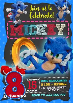 sonic the hedgehog birthday party invitation