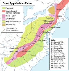 the great appalachian valley is located on this map and has many different areas