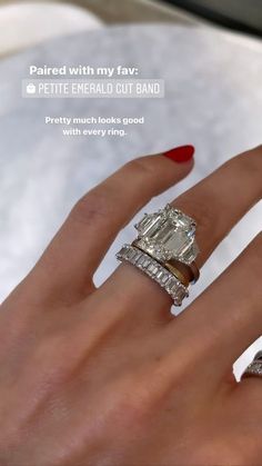 a woman's hand with two engagement rings on it and the words pared with my fav