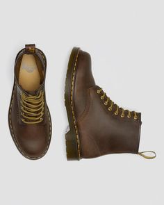 1460 Crazy Horse Leather Lace Up Boots in Brown | Dr. Martens Doc Martens Brown Boots, Doc Martens Crazy Horse, Brown Vintage Lace-up Martin Boots, Doc Martens 1460 Crazy Horse, Vintage Brown Doc Martens, Dr Martens Outfit, Dr Martens Boots, Shoe Brushes, Best Shoes For Men