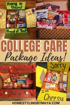 collage of college care package ideas