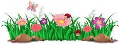 the grass with flowers and ladybugs on it is in front of a white background