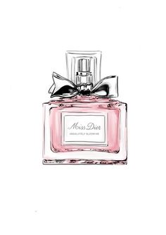 a drawing of a perfume bottle with a bow on top