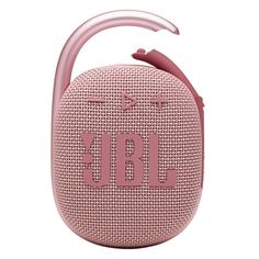 the jbl go portable bluetooth speaker is pink and has an earphone attached to it