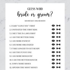 a printable guess game for the bride and groom