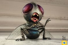 a close up of a fly with its mouth open and it's eyes wide open