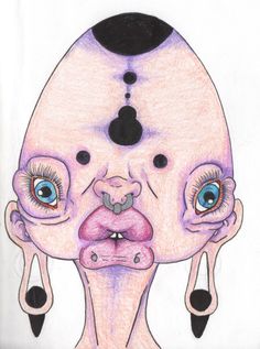 a drawing of an alien with blue eyes