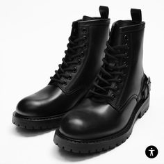 Lace-Up Boots. Leather Upper. Eight-Eyelet Facing. Buckled Strap On The Heel. Back Pull Tab For Slipping On With Ease. Leather Insole. Chunky Sole With Seams On The Welt And Track Sole. Upper: 100% Cow Leather Lining: 68% Polyurethane, 22% Cotton, 10% Polyamide Sole: 100% Thermoplastic Rubber Insole: 100% Cow Leather Tongue: 100% Cow Leather Size 7 Eur 40 New With Tag Smoke And Pet Frer Home Leather Martin Boots With Metal Feet, Edgy Steel Toe Leather Combat Boots, Fall Leather Combat Boots With Spikes, Edgy Leather Combat Boots With Steel Toe, Leather Ankle Martin Boots With Rivets, Leather Martin Ankle Boots With Rivets, Edgy Leather Boots With Steel Toe, Edgy Leather Martin Boots With Round Toe, Edgy Leather Steel Toe Boots