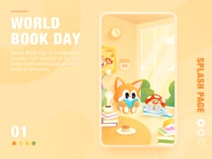 the world book day poster features an image of a cat sitting in front of a mirror