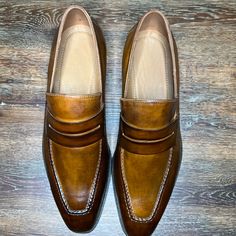 Handmade And Hand Painted Loafers The Ultimate Comfort Shoe Timeless Brown Cap Toe Loafers, Wingtip Loafers With Leather Sole For Galas, Timeless Italian Loafers With Round Toe, Timeless Almond Toe Loafers With Brogue Detailing, Semi-formal Brogue Detailed Almond Toe Loafers, Semi-formal Slip-ons With Almond Toe, Slip-on Tassel Loafers With Goodyear Welt, Timeless Cap Toe Loafers For Galas, Goodyear Welted Almond Toe Loafers For Galas