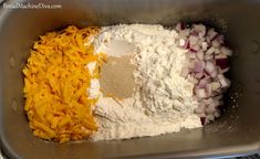 the ingredients are being mixed together in a bowl to make a taco dip recipe