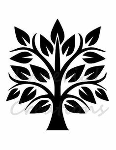 a black and white silhouette of a tree with leaves on it's branches, in the shape of a heart