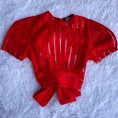 Very Cute Shirt. Perfect For The Holidays. Wear With Bralette Or Cute Bra. Shoes And Jeans Not Included Red Tops For Summer Party, Summer Red Blouse For Night Out, Baby Pink Blouse, Long Sleeve Ruffle Top, Open Back Shirt, Cute Bra, Striped Peplum Top, Mesh Long Sleeve Top, Dressy Shirts