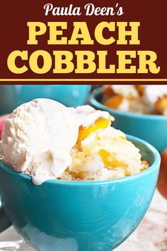 a bowl filled with ice cream and peach cobbler