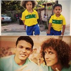 two children in yellow and green shirts posing for pictures