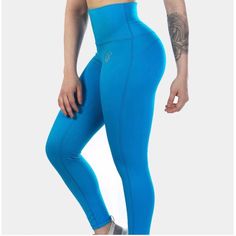 Nwot. Super High Quality Feeling, Compressive Material. High Waisted, Flattering Waist Band With No Top Seam. Very Vibrant, Fun Blue Color! Blue Stretch Bottoms With Wide Waistband, Blue High-stretch Activewear With Wide Waistband, Blue High Stretch Activewear With Wide Waistband, Blue Activewear With Wide Waistband And High Stretch, Blue Stretch Activewear With Wide Waistband, Turquoise Stretch Bottoms, Blue Hip-length Yoga Leggings, Blue Stretch Hip-length Activewear, Blue Full-length Sports Leggings