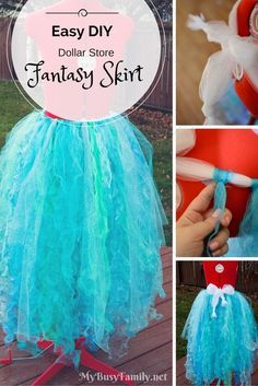 an easy diy dollar store fantasy skirt made with tulle and yarn is so cute