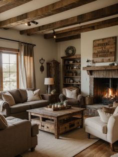 a living room filled with furniture and a fire place