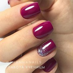 Accent Nail Designs, Plum Nails, Squoval Nails, Short Gel Nails, Glitter Gel Nails, Purple Nail, Her Nails, Cute Gel Nails, Pink Nail