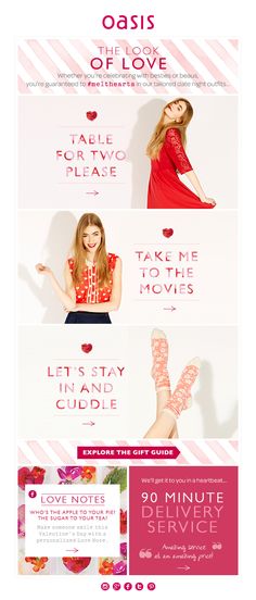 an advertisement for the online store oasis, which is selling valentine's day items