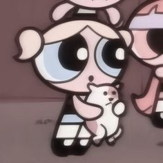 the powerpuff girls cartoon characters are standing next to each other