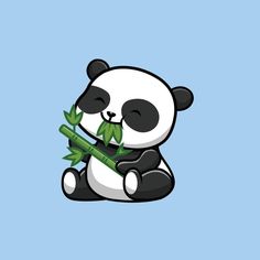 a panda bear sitting on the ground eating bamboo