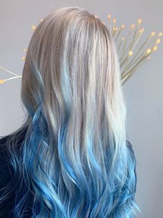 Midnight Blue And Blonde Hair, Blue And Blonde Ombre Hair, Blue Hair Dye On Blonde Hair, Blue Hair Ombre Blonde, Blue Hair On Blond Hair, Blond To Blue Ombre Hair, Blue Tips Blonde Hair, Blonde To Blue Ombre Hair, Blue Hair Dye Ideas For Blondes