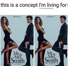 the movie poster for mr and mrs smith is shown in three different positions, with one man