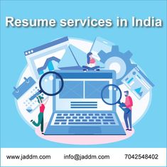 the words resume services in india are displayed above an image of people working on laptops