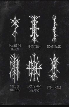 six different types of symbols on a black background