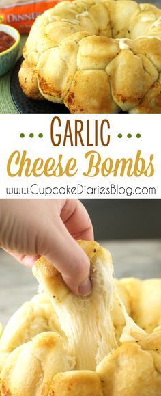 Garlic Cheese Bombs - Pizza night just got even more fun! These are the perfect side dish for pizza and pasta, or any meal. Pizza Side Dishes, Milkshakes, Tortellini, Meatloaf, Appetizer Snacks, Cooking And Baking, Appetizer Recipes