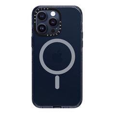 an iphone case with a magnifying glass on the front and back cover in dark blue