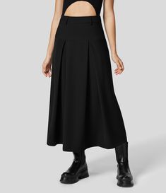 Women’s High Waisted Side Zipper Solid Pleated Casual Skirt - Halara Musician Clothes, Pleaded Skirt, Quirky Girl, Bleach Wash, Girls Wardrobe, Casual Skirt, Bottom Clothes, Winter Wear, Side Zipper