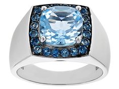 5.07ct Cushion Glacier Topaz™ With 0.77ctw Round London Blue Topaz Rhodium Over Sterling Silver Men's Ring. Measures Approximately 0.66"L x 0.57"W. Not sizeable. Black rhodium. Finished Under Gallery. Modern Topaz Ring With Gemstone Accents For Anniversary, Modern Topaz Ring With Gemstone Accents For Formal Occasions, Italian Suit, Sterling Silver Mens Rings, Fancy Rings, Fashion Suits, Sky Blue Topaz, Mens Silver Rings, Men's Jewelry Rings