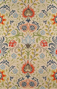 an intricately designed rug with flowers and leaves on it's sides, in red, green, blue, yellow and orange colors