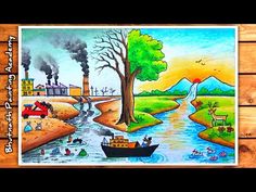 Save Pollution Drawing, Save Water Save Nature Drawing, Nature Before And After Pollution, Save Environment Save Nature Drawing, No Pollution Poster, Nature Pollution Drawing, Drawing On Water Pollution, Poster On Environmental Pollution