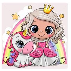 a cartoon girl with a unicorn and a princess