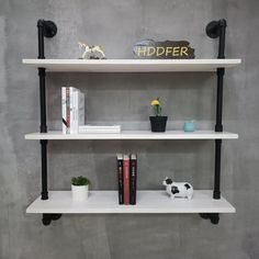 ad eBay - Find many great new & used options and get the best deals for Industrial Pipe Shelving Rustic White Pipe Wall Shelves Industrial Bathroom Shel at the best online prices at eBay! Free shipping for many products! Pipe Wall Shelves, Wall Mounted Wood Shelves, Farmhouse Bookshelf, Hanging Bookshelves, Industrial Wall Shelves, Shelves Industrial, Pipe Shelving, Industrial Floating Shelves, Bathroom Shelves Over Toilet