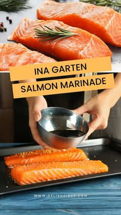 In this pin, you will find a visually appealing image of a perfectly cooked salmon fillet marinated with Ina Garten's special recipe. Marinated Salmon Recipes Baked, Marinades For Salmon, Marinated Salmon Recipes, Salmon Dijon, Ina Garden, Asian Salmon, Shrimp Marinade