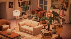 a living room filled with furniture and lots of plants