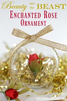 an ornament with a rose in it and the words beauty and the beast enchanted rose ornament